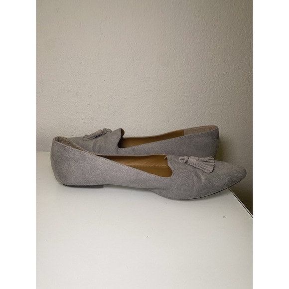 J Crew Biella Tassel Loafer 9.5 Gray Vegan Suede Pointed Toe - Picture 8 of 14